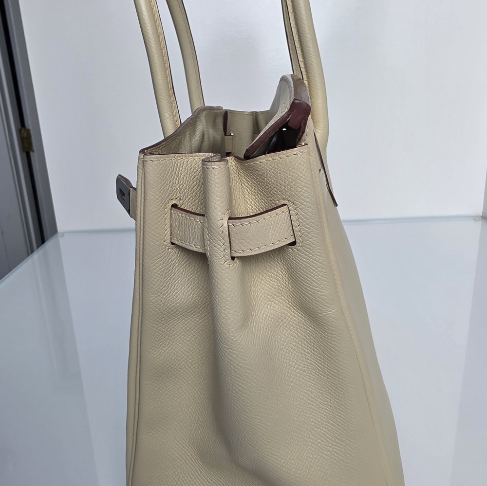 Hermes Cream Satchel with Structured Design and Silver Hardware - Picture 14 of 16